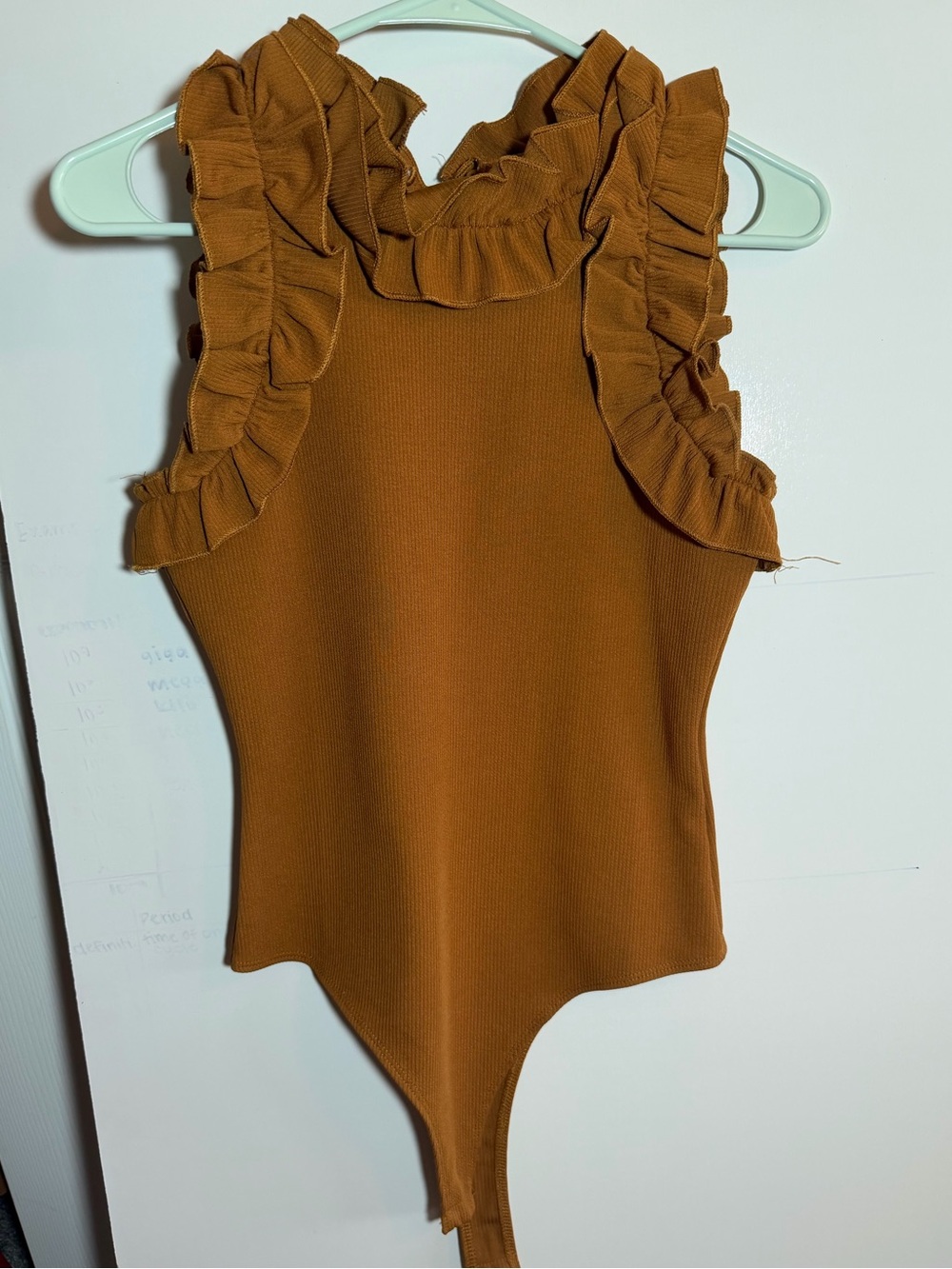 Women’s Ruffled Sleeveless Bodysuit in Warm Brown